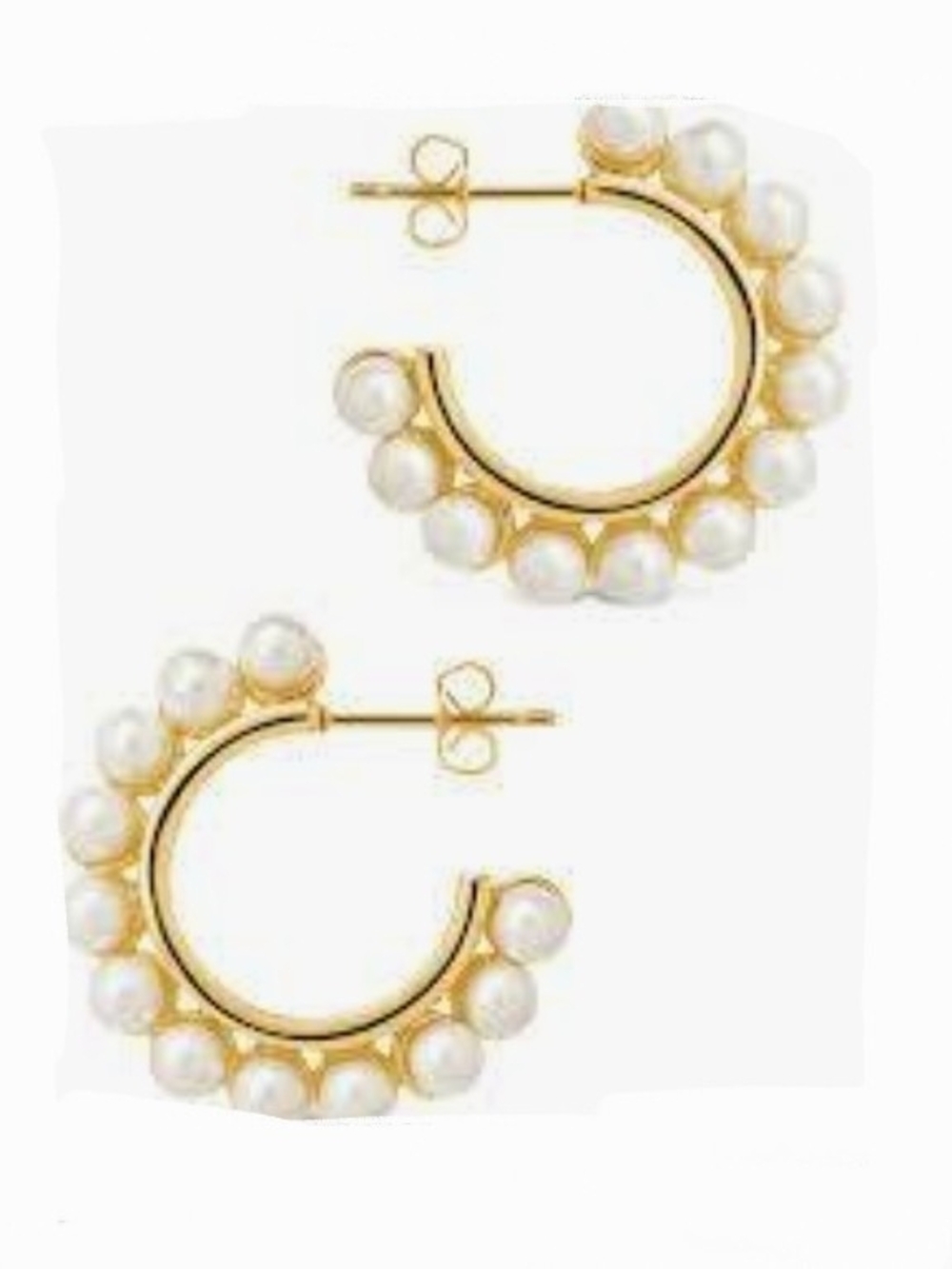 Gold Faux Pearl Hoop Earrings - Classic Faux Pearl Accent BNIB - Picture 5 of 5